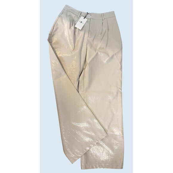 7 For All Mankind Pants - 7 For All Mankind Cream Polyurethane Faux Leather Wide Leg Pants Sz M NEW